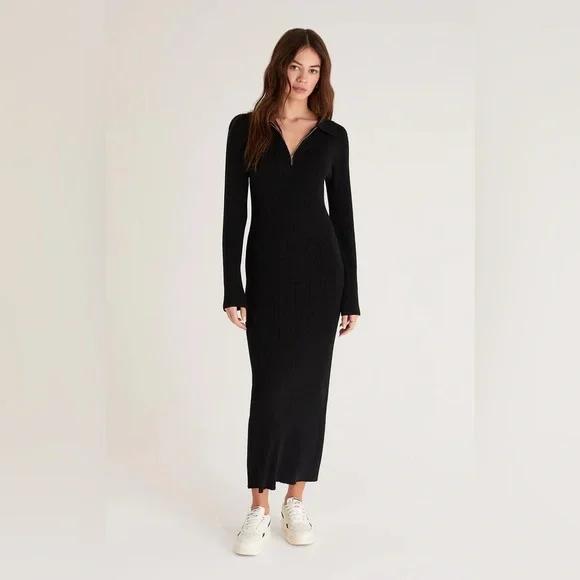 NWT Z Supply Runaway Zip Henley Black Dress (size small) - Picture 2 of 8